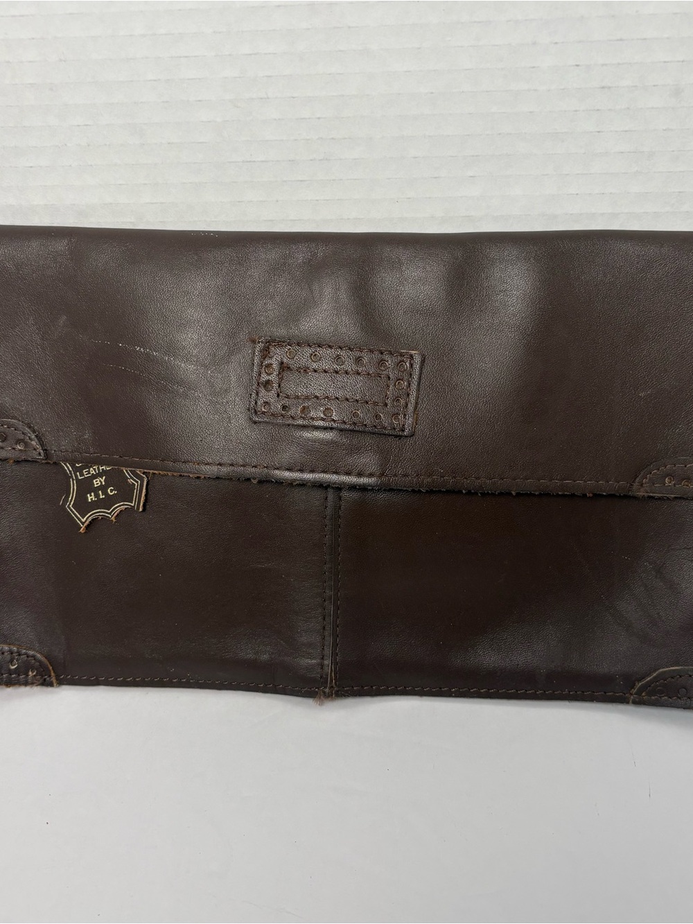 Vtg. HLC chocolate brown leather western envelope clutch